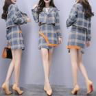 Set: Plaid Double Breasted Jacket + A-line Skirt