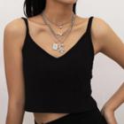 Set Of 4: Layered Rhinestone Pendant Necklace 1061 - Silver - One Size