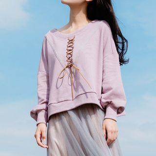 Lace-up Pullover Purple - One Size