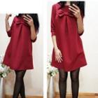 Elbow-sleeve Bow Front Mini A-line Dress