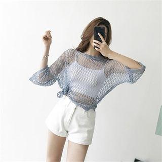 Wool Blend Net-knit Coverup Top