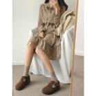 Long-sleeve Frill-hem Tie-front Floral Dress