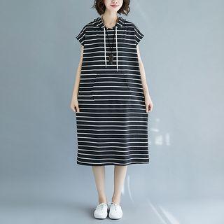 Hooded Short-sleeve Midi A-line Dress