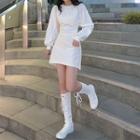 Long-sleeve Cutout Back A-line Dress White - One Size