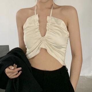 V-neck Halter Crop Top As Shown In Figure - One Size
