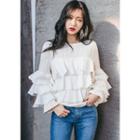 Ruffle Tiered Cable-knit Top