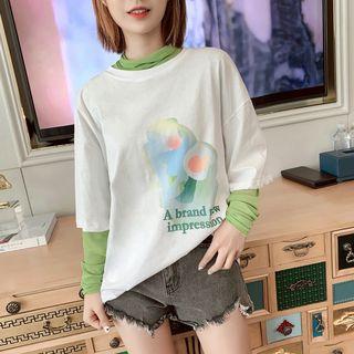 Long-sleeve Mock Neck Mesh Top Green - One Size
