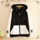 Dog-patch Paw-embroidered Long-sleeve Hooded Jacket