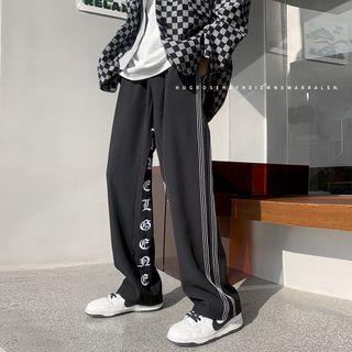 Striped Lettering Wide Leg Pants