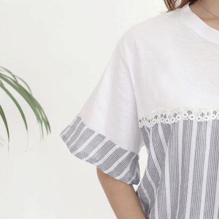Crochet-trim Stripe-panel T-shirt