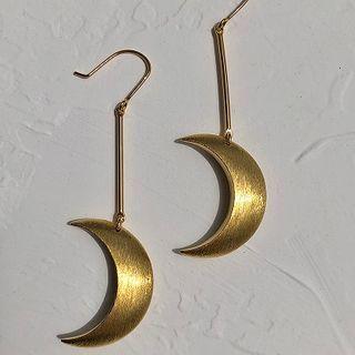 Brushed Alloy Moon Dangle Earring