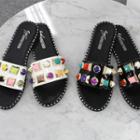 Beaded Faux-leather Slippers