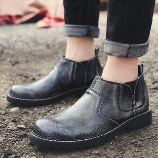 Genuine-leather Stitched Panel Shoe Boots