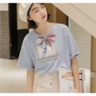 Ribbon Printed Short-sleeve T-shirt