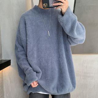 Mock-neck Fluffy Sweatshirt