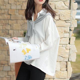 Mock Two-piece Hoodie White - One Size