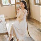 Frog Button Long Sleeve Collared Dress