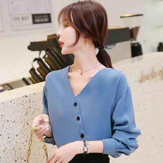 Long-sleeve Irregular Buttoned Blouse