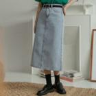 High Waist A-line Midi Denim Skirt