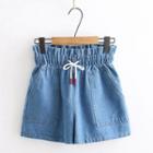 Drawstring Denim Shorts Light Blue - One Size