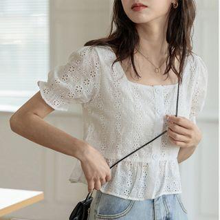 Short-sleeve Pointelle Top White - One Size