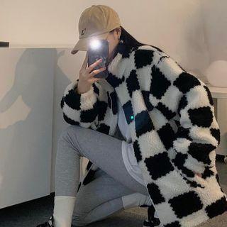 Checkerboard Fleece Zip Jacket Black & White - One Size