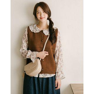 Round-neck Buttoned Knit Vest