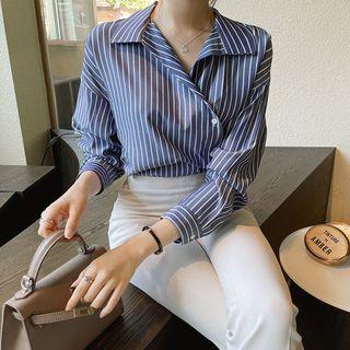 Side-button Stripe Shirt
