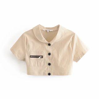 Collared Short-sleeve Cropped Top