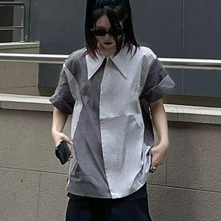 Short-sleeve Two Tone Asymmetrical Shirt