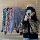 Long Sleeve V-neck Leopard Pattern Cropped Cardigan