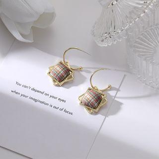 Plaid Square Alloy Dangle Earring 1 Pair - Red & Green & White Plaid - Gold - One Size
