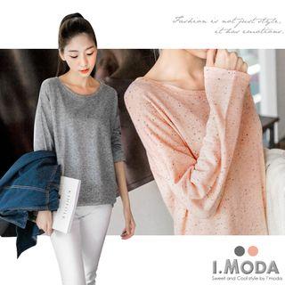 Melange Polka-dot Round-neck Top