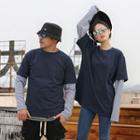 Mock Two-piece Couple Matching Plain Pullover