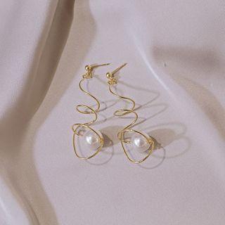 Alloy Wirework Faux Pearl Dangle Earring 1 Pair - Champagne - One Size