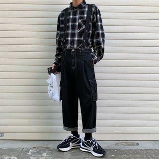 Denim Straight-cut Cargo Jumper Pants