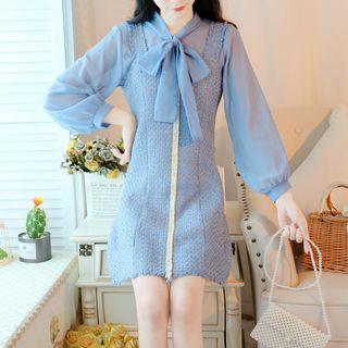 Set: Tie-neck Chiffon Blouse + Jumper Dress