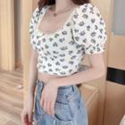 Flower Print Lace Top As Figure - One Size