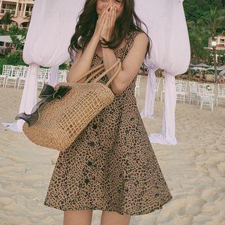 Strappy Leopard Print Mini A-line Sundress