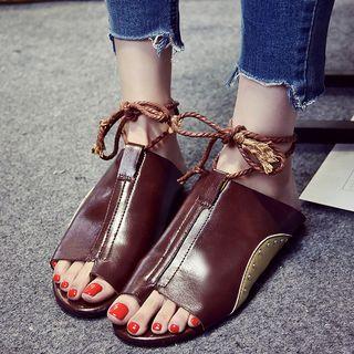 Faux Leather Loop-toe Slide Sandals
