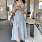 Short-sleeve Zipped Midi A-line Dress