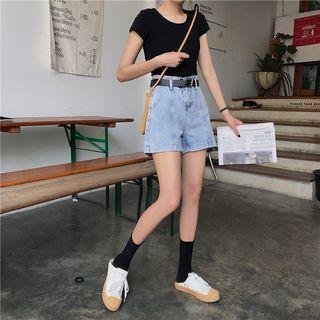 Set: Wide Leg Denim Short + Belt