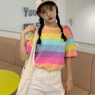Elbow-sleeve Striped T-shirt Stripes - Multicolour - One Size