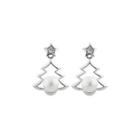 Sterling Silver Fashion Simple Christmas Tree White Freshwater Pearl Stud Earrings Silver - One Size