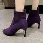 Velvet Pointed Kitten-heel Ankle Boots