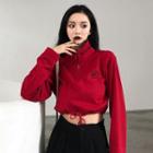 Lettering Drawstring Cropped Sweatshirt Red - One Size