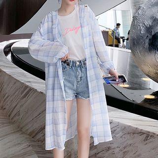 Plaid Hooded Long Light Jacket
