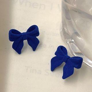 Flocking Bow Earring 1 Pair - S925 Silver Pin Stud Earrings - Blue - One Size