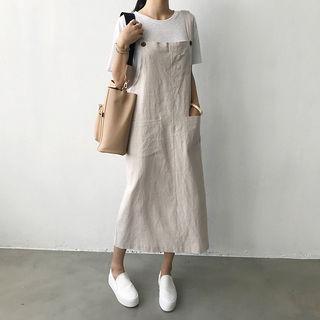 Linen Blend Long Overall Dress
