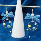 Faux Pearl Velvet Bow Dangle Earring